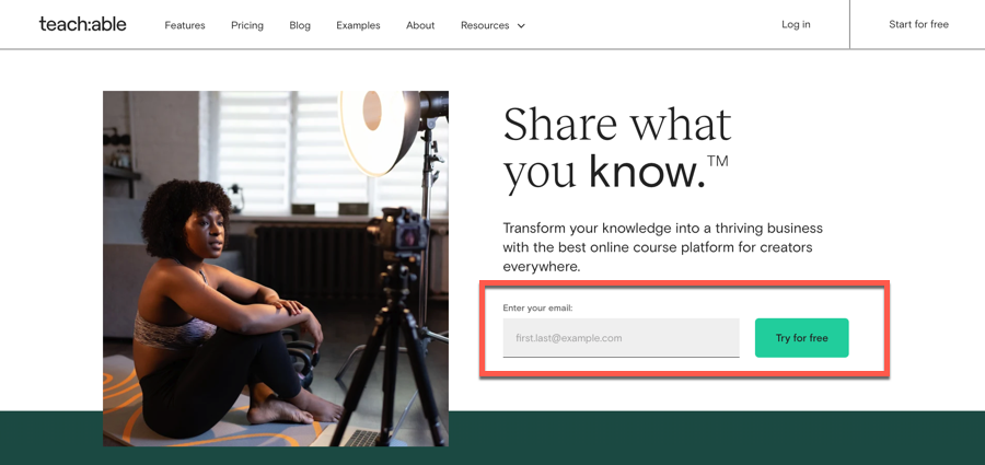 Teachable’s homepage