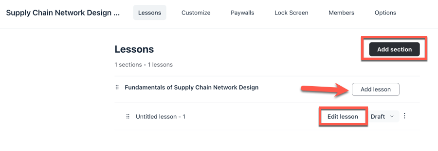 Adding sections and lessons to your course