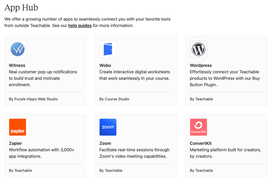Teachable's app integrations